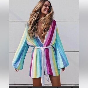 Retrofete sequin unicorn Gabrielle wrap robe dress XS S